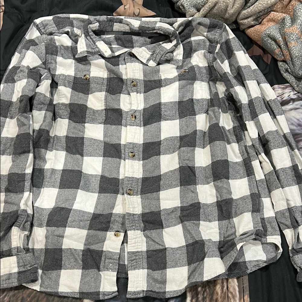 Gray and White Plaid Button-Up Shirt